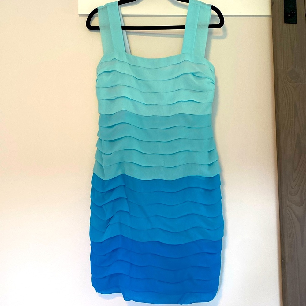 Betsey Johnson Ombré Blue Tiered Mini Dress, Size 8